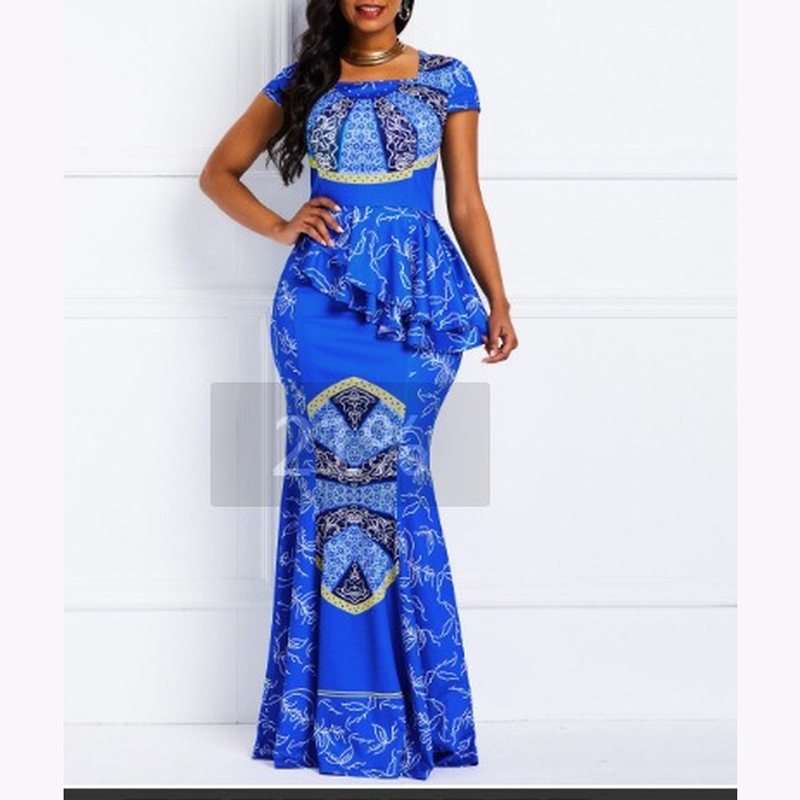 Women African Traditional Clothes Maxi Pleated Wax Mermaid Dresses for Women Bazin Rich Party Evening Africa Print Dress Elegant 210408