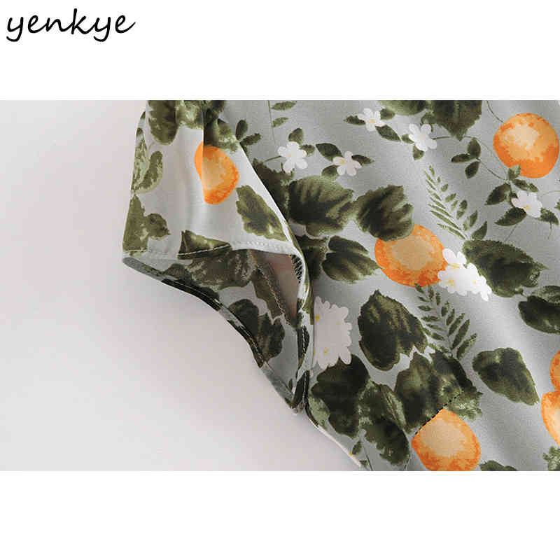 Sexy Backless Vintage Lemon leaves Print Dress Women O Neck Short Sleeve A-line Chiffon Summer Long Robe Longue 210430