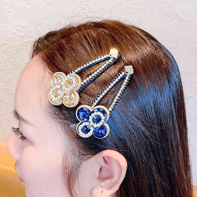 Hair Jewelry Accessories Klein Blue Crystal Pin Korean Clover Bb Clip Bangs Net Safflower Side Ornament Female