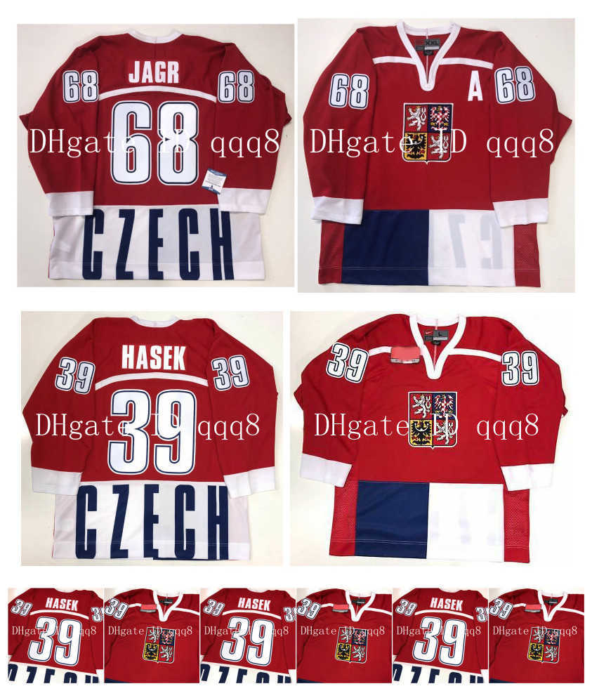 

Vintage 1998 CZECH REPUBLIC Jerseys 39 DOMINIK HASEK 68 Jaromir Jagr Red Nagano Olympics Hockey Jersey