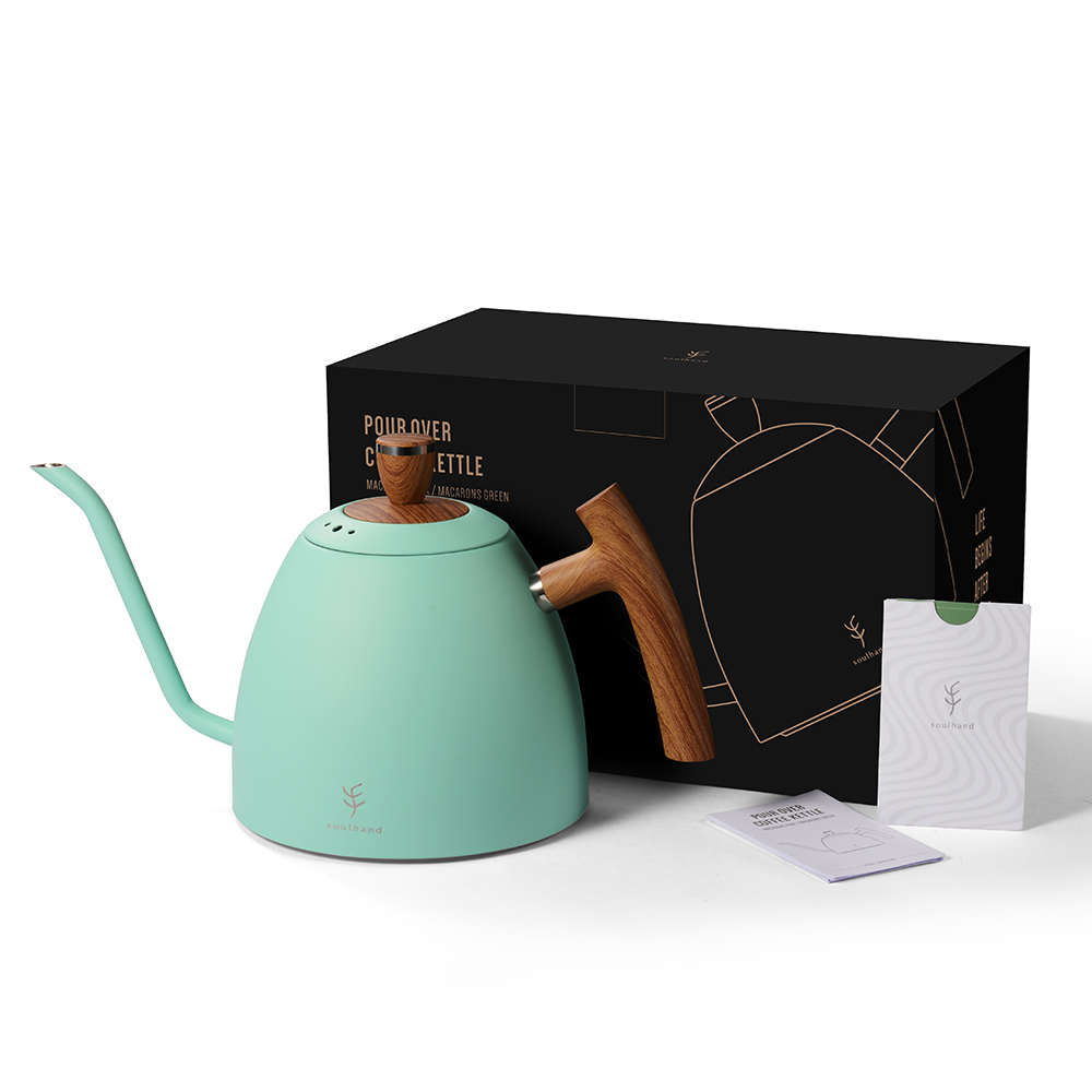 1.5L Coffee Kettle Water Tea Pot Pour Over Coffee Kettle Drip Kettle Gooseneck Stainless Stell with Wooden Handle 210408