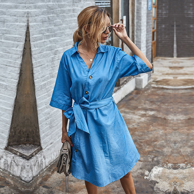 Autumn Winter Denim Bandage Dress Casual Button Turn Down Collar Half Sleeve Solid Dres For Women 2020 New, Sky blue
Autumn Winter Denim Bandage Dress Casual Button Turn Down Collar Half Sleeve Solid Dres For Women 2020 New, Sky blue