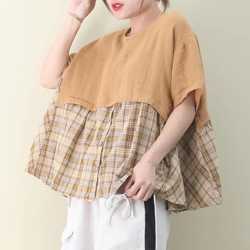Johnature Women Vintage T-Shirts Patchwork Short Sleeve Loose Soft Cotton Blend Summer Casual Clothes Female Tshirts 210521, Green
Johnature Women Vintage T-Shirts Patchwork Short Sleeve Loose Soft Cotton Blend Summer Casual Clothes Female Tshirts 210521, Green