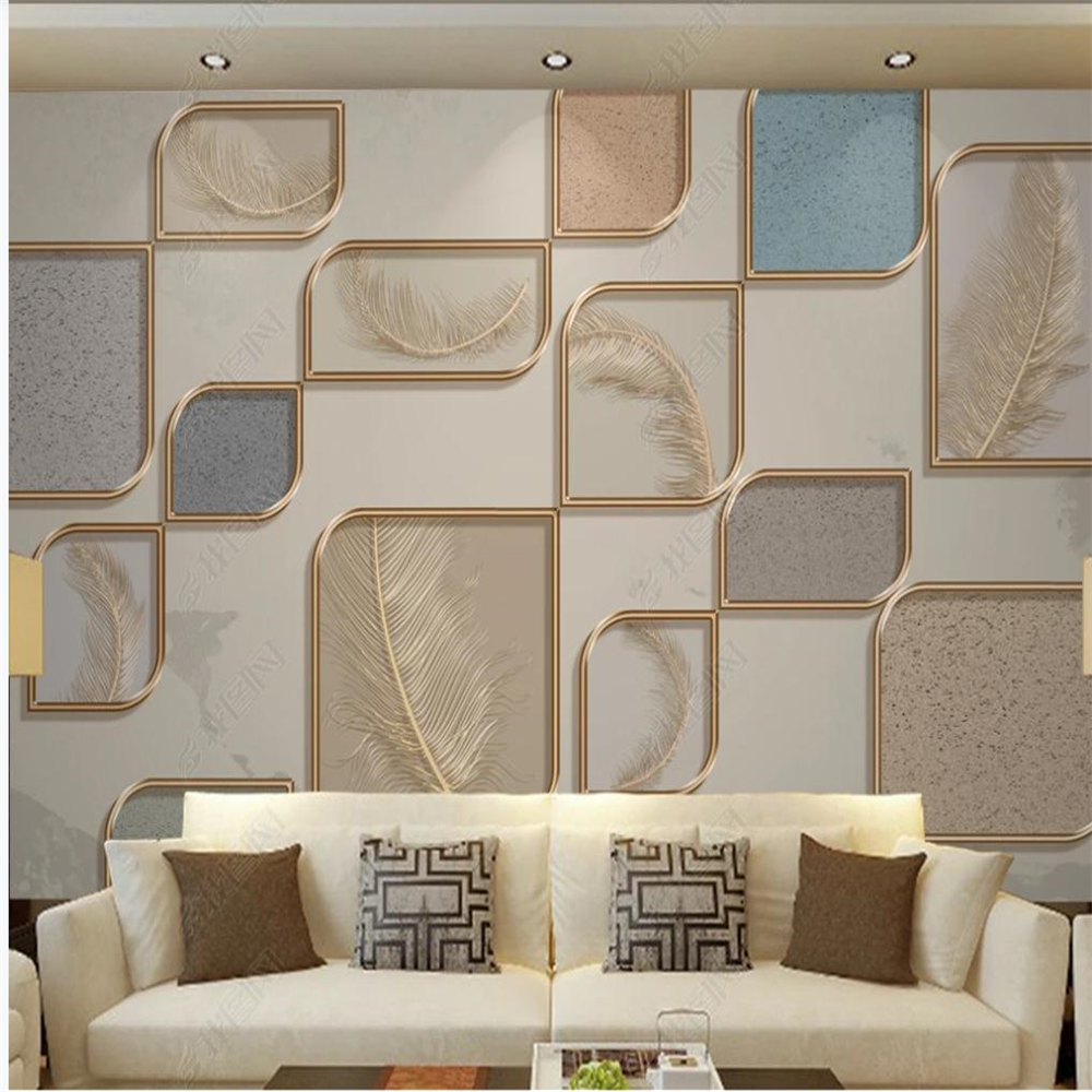 Modern 3d wallpaper geometric fashion feather golden embossed line background wall