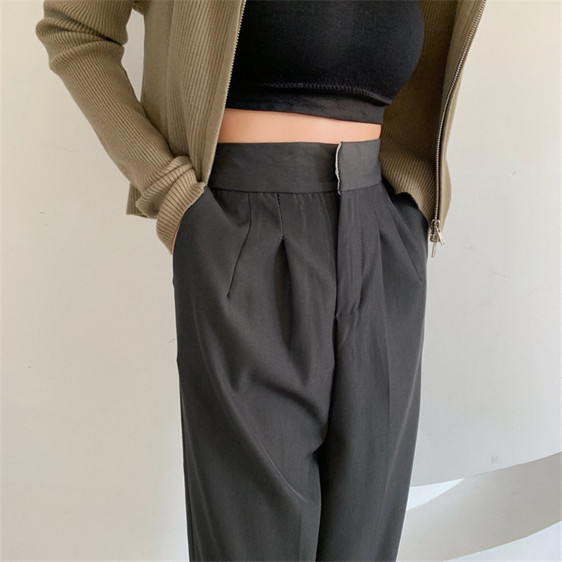 Straight Elegant High Waist Leisure Plus Size Chic Pants Women Bottom OL Solid Loose Casual Trousers Femme 210421