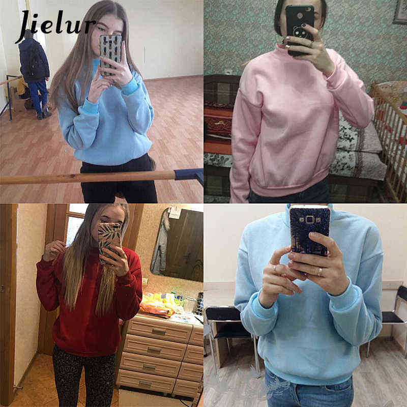 Jielur 9 Solid Colors Harajuku Pink Hoodie Women Fleece Chic Japanese Kpop Sweatshirt Blue Kawaii Sudadera Mujer M-XXL 211109