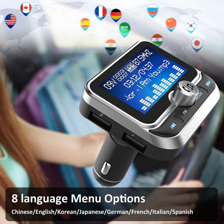 Car FM Transmitter With Remote Control Bluetooth MP3 Player Dual USB Car Modulator Charger 1.8 inch LCD Display Handsfree for Phone Call