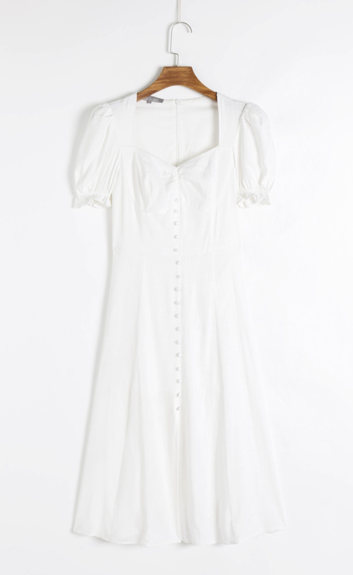 Summer Linen Square Collar Short sleeve Midi Dress White Women Buttons Slim Waist Swing Long Dresses Pullover Vestido 210429