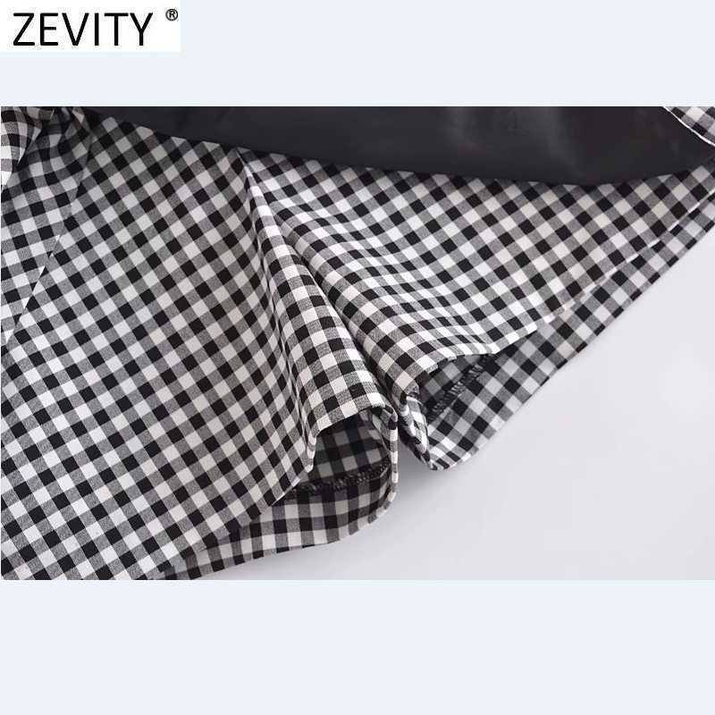 Zevity Women Vintage Plaid Print Bow Tied Casual Slim Bermuda Shorts Female Chic Side Zipper Summer Pantalone Cortos P1087 210714