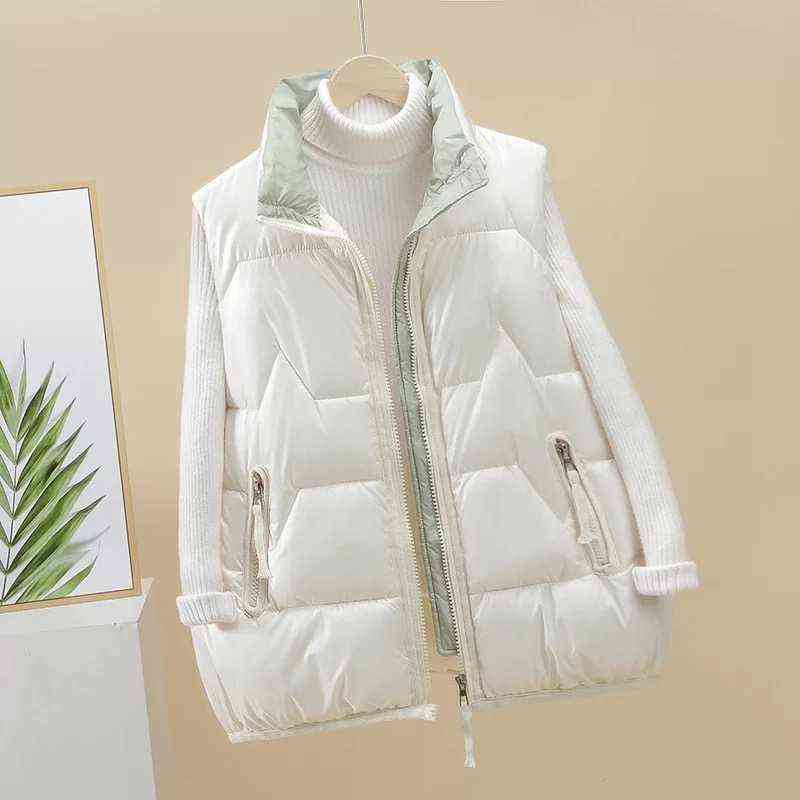 Autumn Winter Vest Solid Colors Casual Waistcoat Stand Collar Ligh Ultra Windproof Outwear Women Puffer Jacket Plus Size 211120