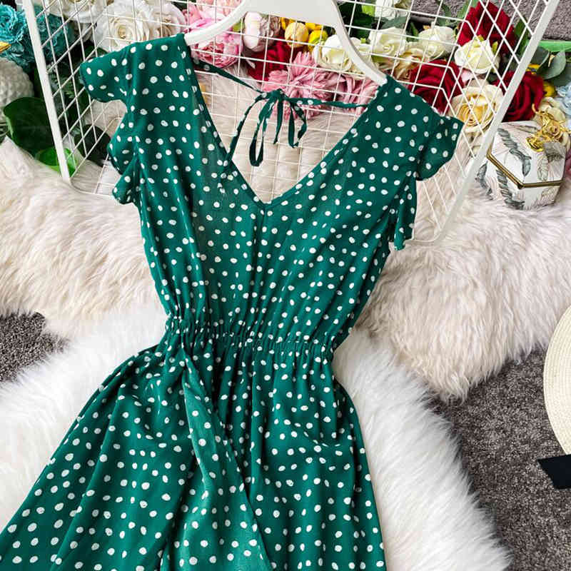 Green Floral Print Women Summer Dress V-Neck Sleeveless Dresses Vintage Bohemia Ruffle Midi Dress Slim Waist Vestidos 210521