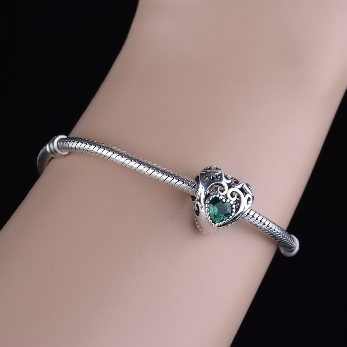 Fit Original Pandora Charm Bracelet Authentic 925 Silver Openwork Green Clear Birth Stone May April Bead For Making Women Berloque DIY
