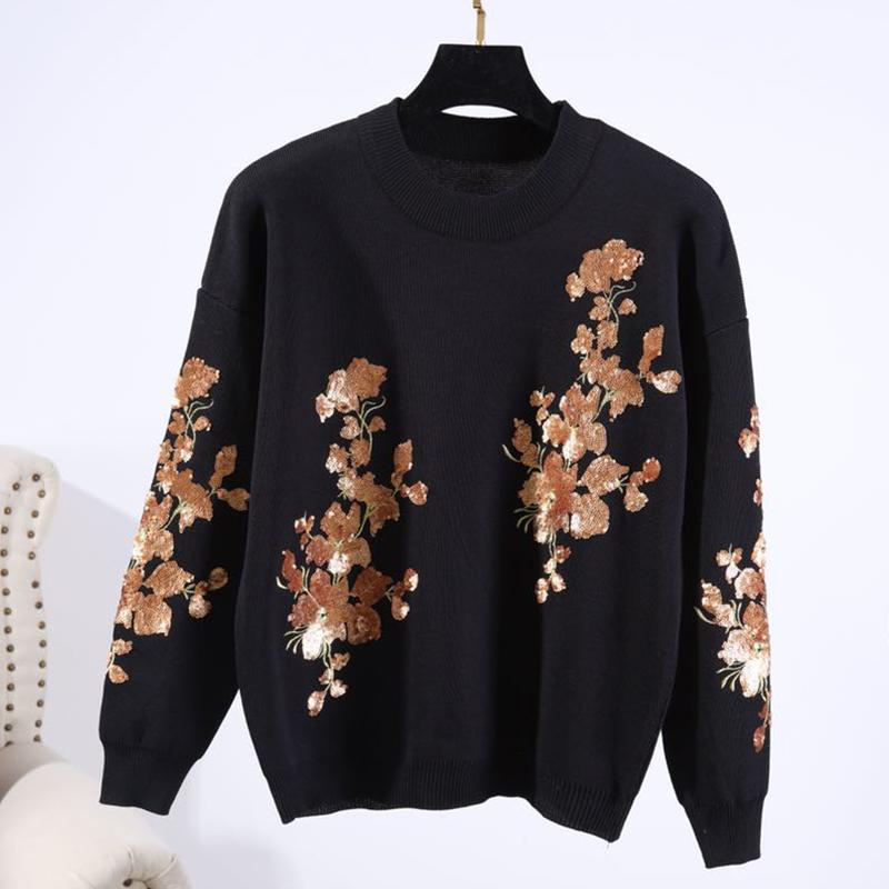 Spring 2 Piece Set Women Round Collar Long Sleeve Elastic Embroidery Leaves Sweater Casual Pant Suit Fashion Women's Tracksuits