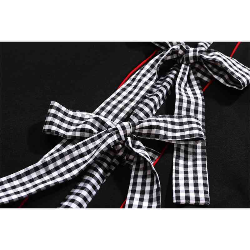 Nomikuma Women Sweatshirt Sweet Bowknot Plaid Patchwork Hoodies Top Autumn New Patchwork Long Sleeve Pullover Jumper 6C947 210427