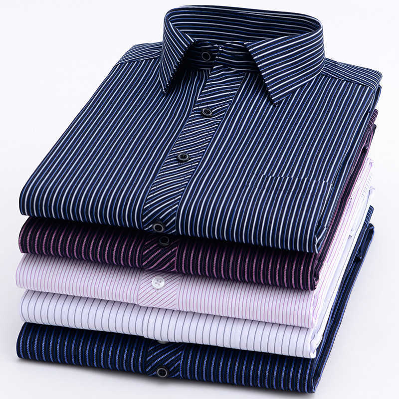 8xl Plus Size Large Men Long sleeve Non-Iron dress shirt male social striped shirts Easy Care oversized Shirt 210714