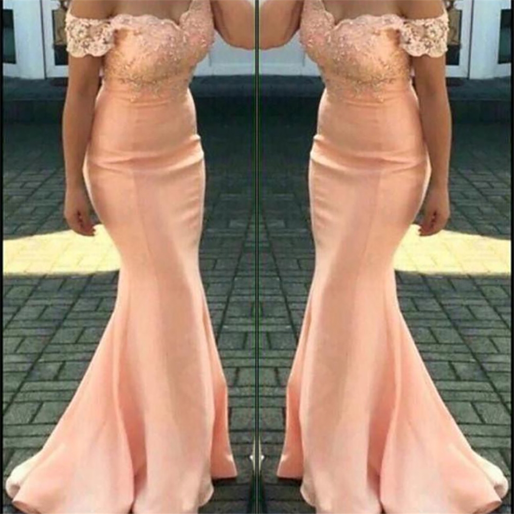 Custom Plus Size Sweetheart Off-Shoulder Applique Elastic Satin Woman Lady Mermaid Sleeveless Formal Gown Bridesmaid Dresses