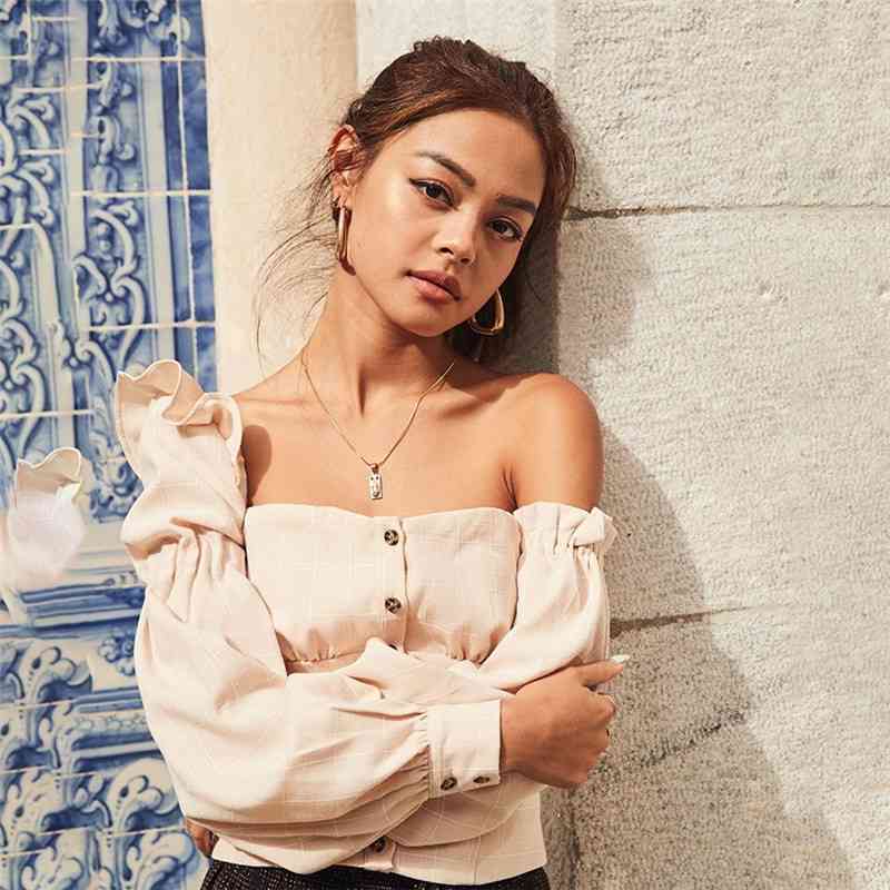 summer women' long sleeve one line collar single breasted slim Plaid T-shirt y2k topc 210602, Apricot
summer women' long sleeve one line collar single breasted slim Plaid T-shirt y2k topc 210602, Apricot