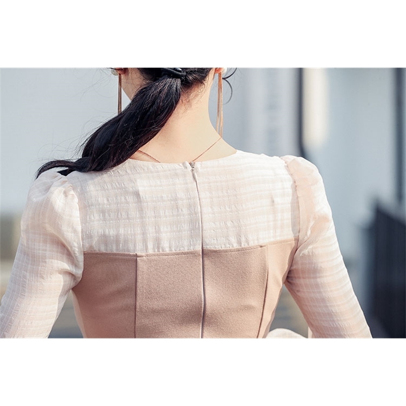 Spring Long Sleeve Trumpet Mermaid Dresses Women Sexy V-Neck Patchwork Party Clothing Ladies Vestidos 210520