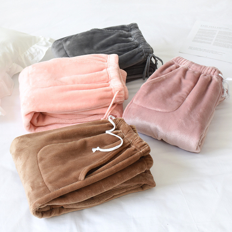 Women's Pants & Capris Warm Coral Fleece Thick Sleepwear Pant Women Autumn Winter Flannel Large Size Home Wear Casual Pajamas Ladi
