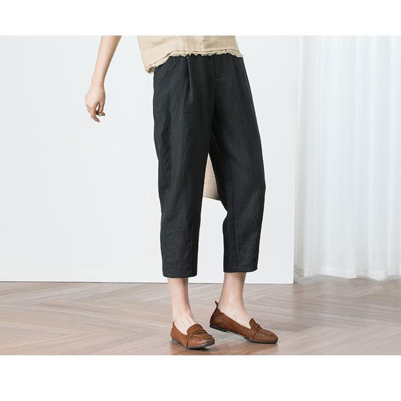Summer Fashion Women High Waist Harem Pants Plus Size Loose Calf-length all-matched Casual cotton linen pants D166 210512