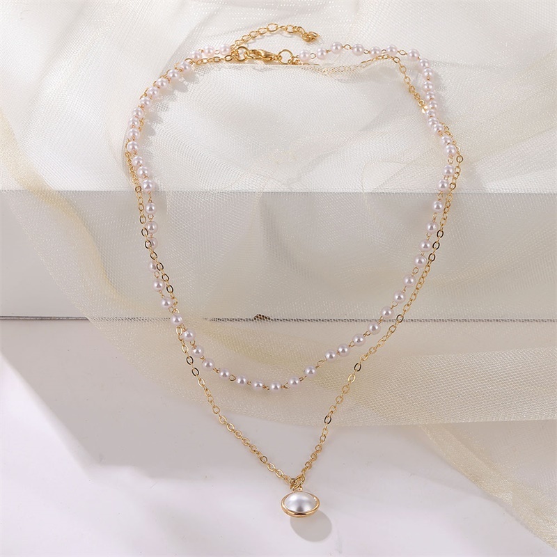 Vienkim 2020 New Double Layer Chain Gold Color Choker Necklace Women Korean Style Pearl Pendant Necklace Fashion Jewelry Collar Y0420