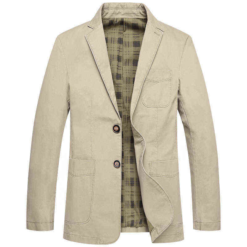 100% Cotton Men Suit Jacket Buttons Pockets Khaki Green Black Casual Street Wear Spring Autumn Male Outwear Slim Man Blazer 211120
