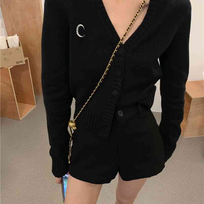 Nomikuma Long Sleeve Knitted Caridgan Korean Moon V-neck Women Knitwear Jacket Autumn Winter New Sweater Coat 6D446 210427