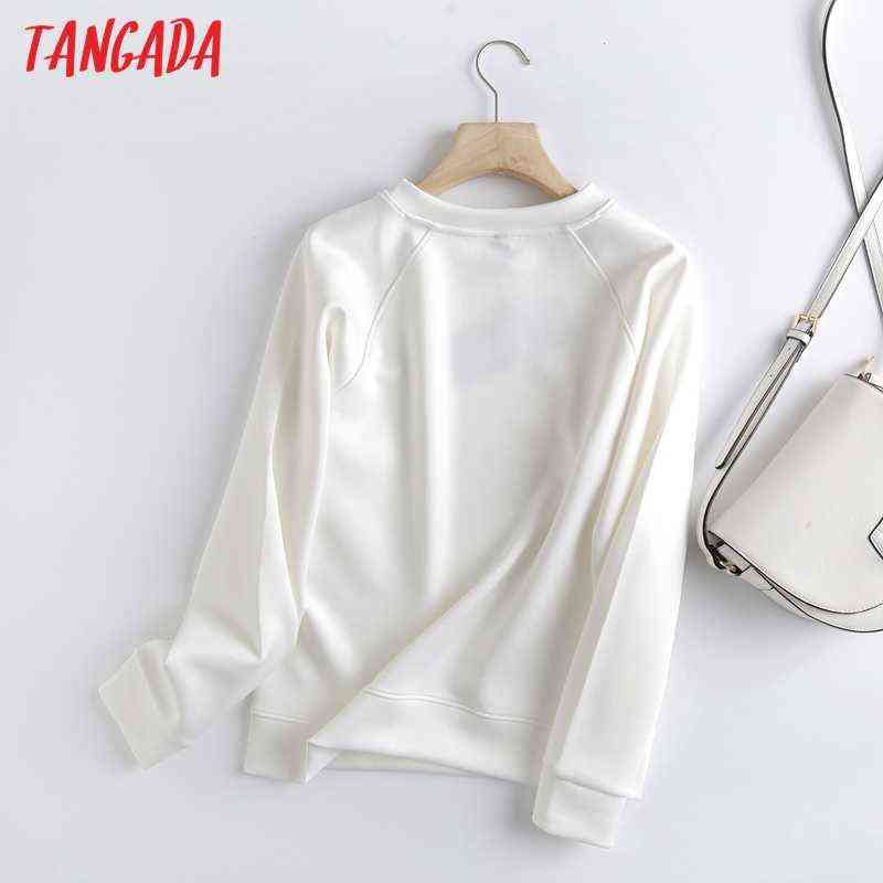 Tangada Women White Sweatshirts Oversize Long Sleeve O Neck Loose Pullovers Female Tops 6D90 211108
