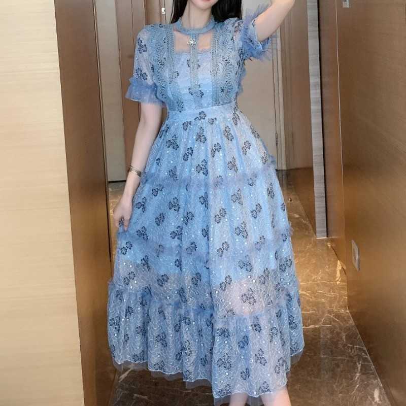 Luxury Runway Summer Women Mesh Patchwork Lace Long Dress Femme Elegant Short Sleeve High Waist Slim Vintage Dresses Vestidos 210526, Photo color
Luxury Runway Summer Women Mesh Patchwork Lace Long Dress Femme Elegant Short Sleeve High Waist Slim Vintage Dresses Vestidos 210526, Photo color