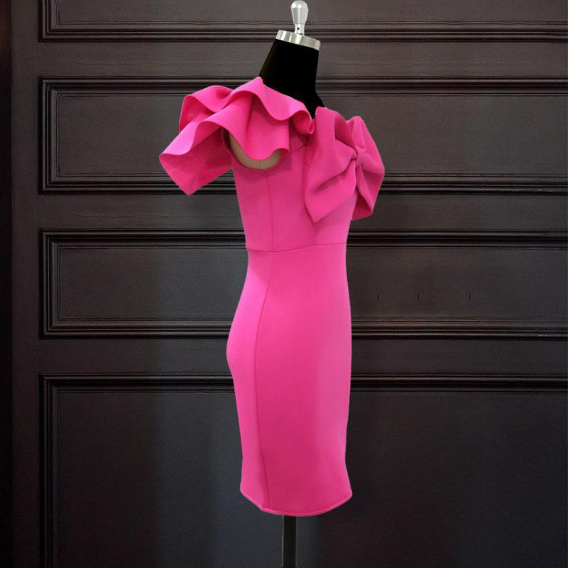 Women Dress One Shoulder Bow Party es Ruffles High Waist Mini Slim Thin Backles Sexy Ladies es Autumn 210513