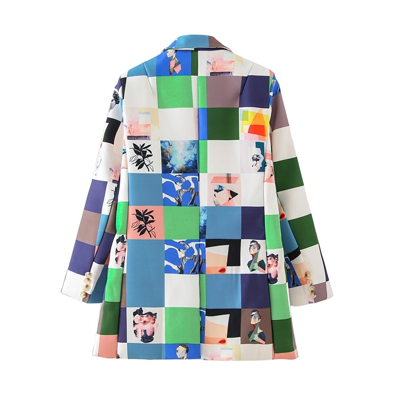 fashion women button blazer elegant autumn pocket jackets casual female print plaid long suits girls chic sets 210430