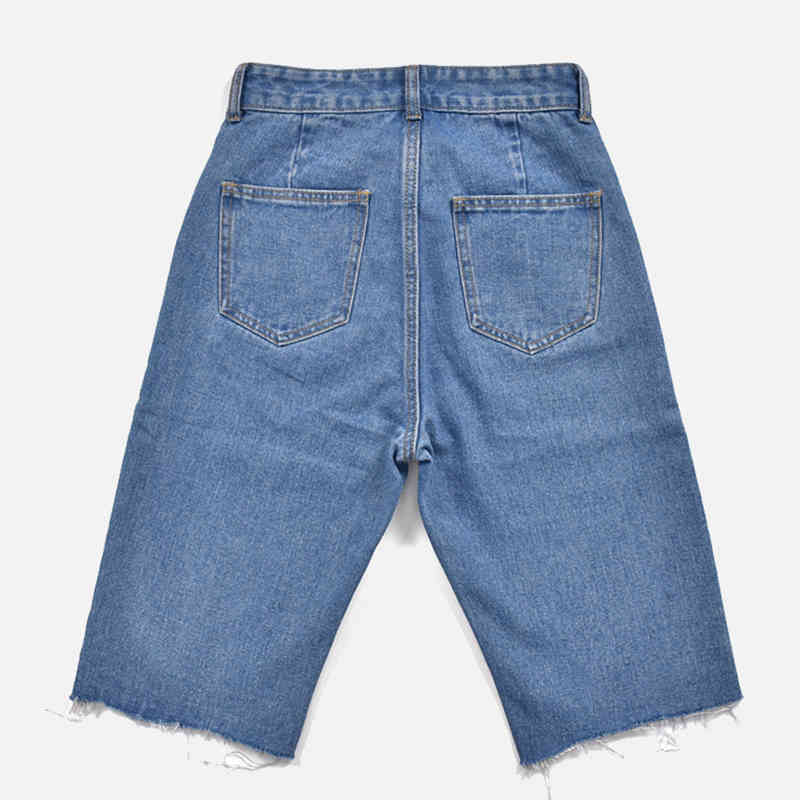 Lucyever Womens Casual Five Points Short Pants Summer Loose Straight Tassel Denim Shorts Woman Blue High Waist Shorts Jeans 210521