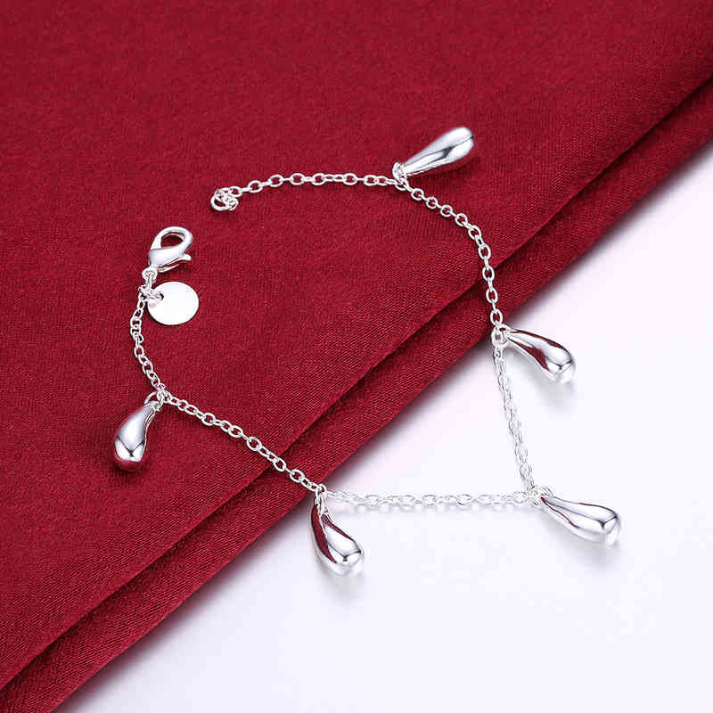 Charm 100% 925 Sterling Silver Water Droplets Bracelet Necklace Earrings Ring Jewelry Set for Women Fashion Party Christmas Gift