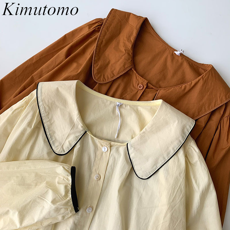 Kimutomo Fashion Solid Shirt Spring Women's Korean Peter Pan Collar Single Breasted Wild Long-sleeved Blouse Elegant 210521, Apricot
Kimutomo Fashion Solid Shirt Spring Women's Korean Peter Pan Collar Single Breasted Wild Long-sleeved Blouse Elegant 210521, Apricot