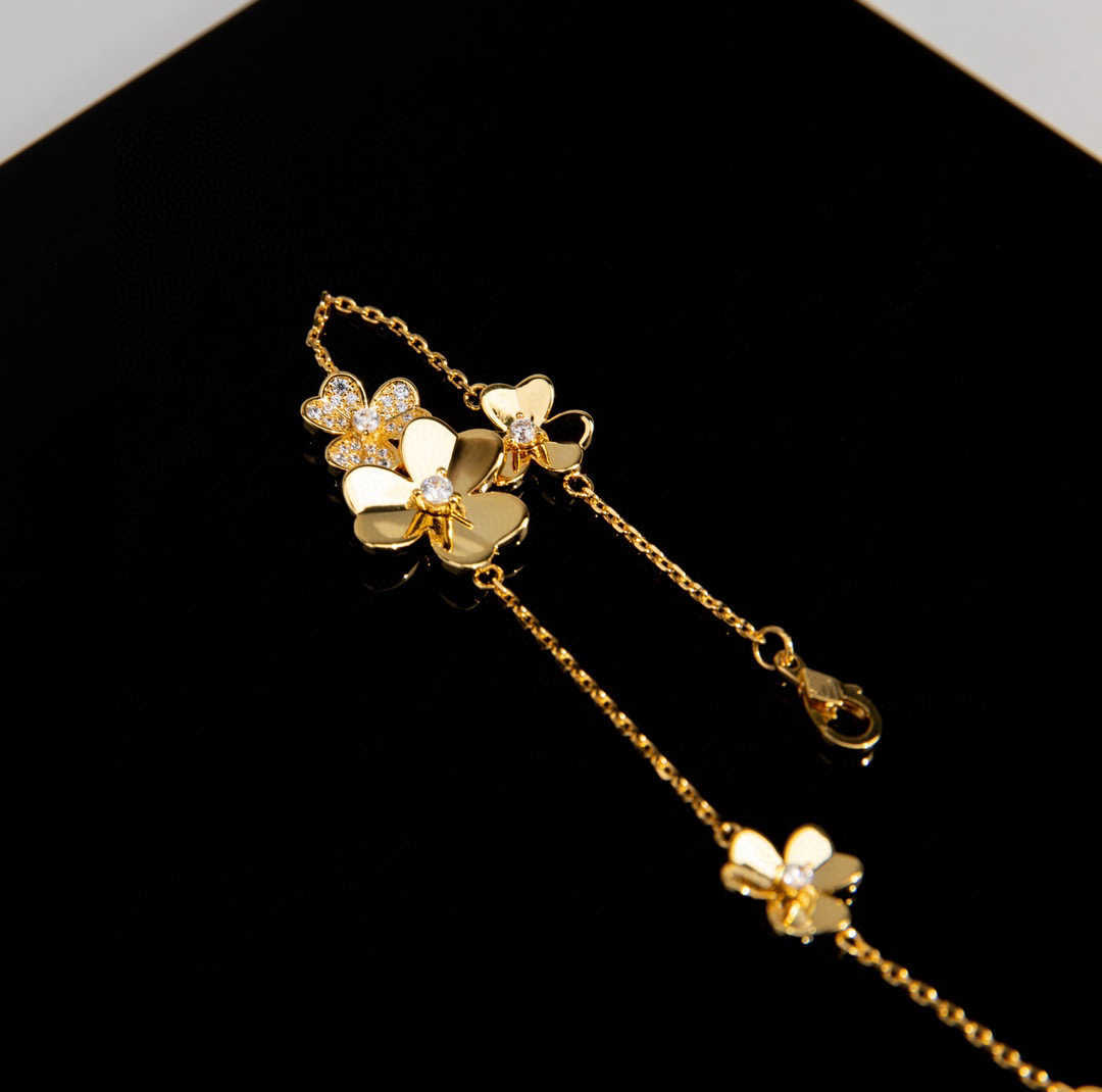 Gold Chain Clover Bracelet Womens Wedding Jewelry Sterling Silver Mini Flower Bracelet Z250910