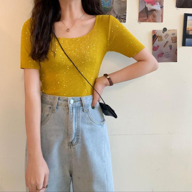 Women's T-Shirt Shiny Ice Silk Short Sleeve Women's Summer Korean Version Bottom Top Slim Thin Knitwear Fashion T-Shirt, Yellow
Women's T-Shirt Shiny Ice Silk Short Sleeve Women's Summer Korean Version Bottom Top Slim Thin Knitwear Fashion T-Shirt, Yellow
