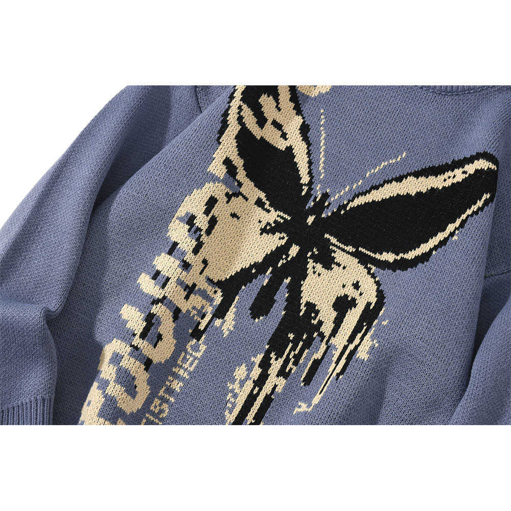 Hip Hop Knitwear Mens Sweaters Harajuku Fashion Butterfly Male Loose Tops Casual Streetwear Pullover Sweaters 210820