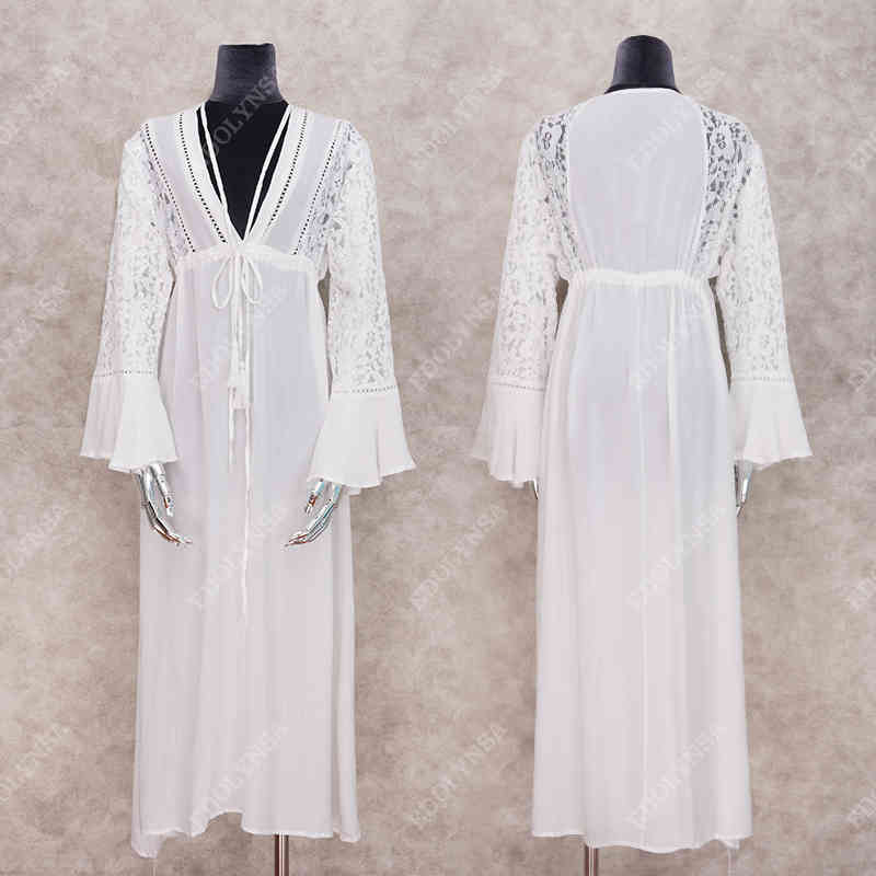 White Rayon Beach Long Dress Swimwear Tunics Kaftan wear Cover ups Robe de Plage Saida Praia #Q274 210420
