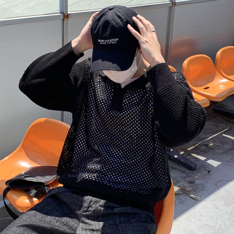 Men's Sweaters Hollow Out Thin 2021 Sweater Simple Loose Lapel Pullovers Black Tops Micro Perspective Clothes Ins Trends 9D0326, White;black
Men's Sweaters Hollow Out Thin 2021 Sweater Simple Loose Lapel Pullovers Black Tops Micro Perspective Clothes Ins Trends 9D0326, White;black