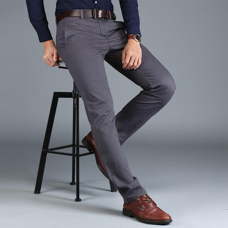 Men's Pants 2021 Summer Men Business Casual Cotton Khaki Man Spring Autumn Black Blue Work Pant Army Green Straight Long Trousers