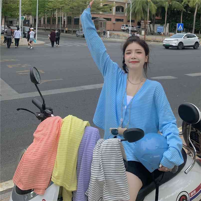 Loose and versatile striped multicolor V-neck cardigan sunscreen clothing summer Korean fashion women' 210520, Orange
Loose and versatile striped multicolor V-neck cardigan sunscreen clothing summer Korean fashion women' 210520, Orange