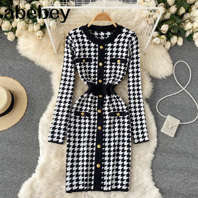 Casual Dresses Women Plaid Houndstooth Knitted Dress Autumn Fashion Retro Knit Sweater Robe Work Streetwear Winter Bodycon, Black;gray
Casual Dresses Women Plaid Houndstooth Knitted Dress Autumn Fashion Retro Knit Sweater Robe Work Streetwear Winter Bodycon, Black;gray
