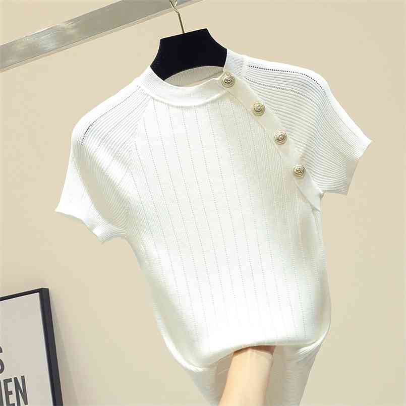 shintimes Thin Knitted White T Shirt Button Short Sleeve Tshirt Women Summer Solid Casual T- Female Tee Femme 210708, Apricot t shirt
shintimes Thin Knitted White T Shirt Button Short Sleeve Tshirt Women Summer Solid Casual T- Female Tee Femme 210708, Apricot t shirt