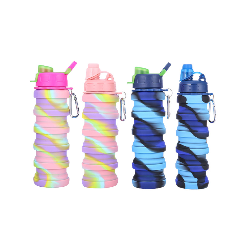 Creative Camouflage Water Bottle Silicone Fold Telescopic Tumbler Carabiner Sports Drinks Cups Portable Hiking Camping Equipment 500ML FY4515 Z260202