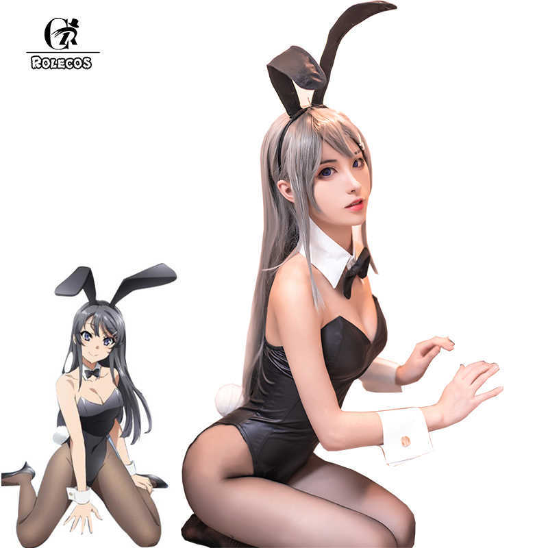 ROLECOS Anime Sakurajima Mai Cosplay Costume Halloween Women Black Sexy Jumpsuit Rascal Does Not Dream of Bunny Girl Senpai Cos Y0903