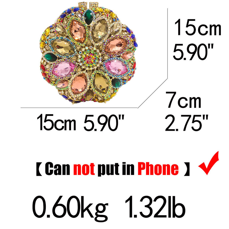 Circular Round Ladies Gold Crystal Evening Clutch Bag Rhinestones Bridal Wedding Clutches Purse Women Party Mini Dinner Handbags 220211