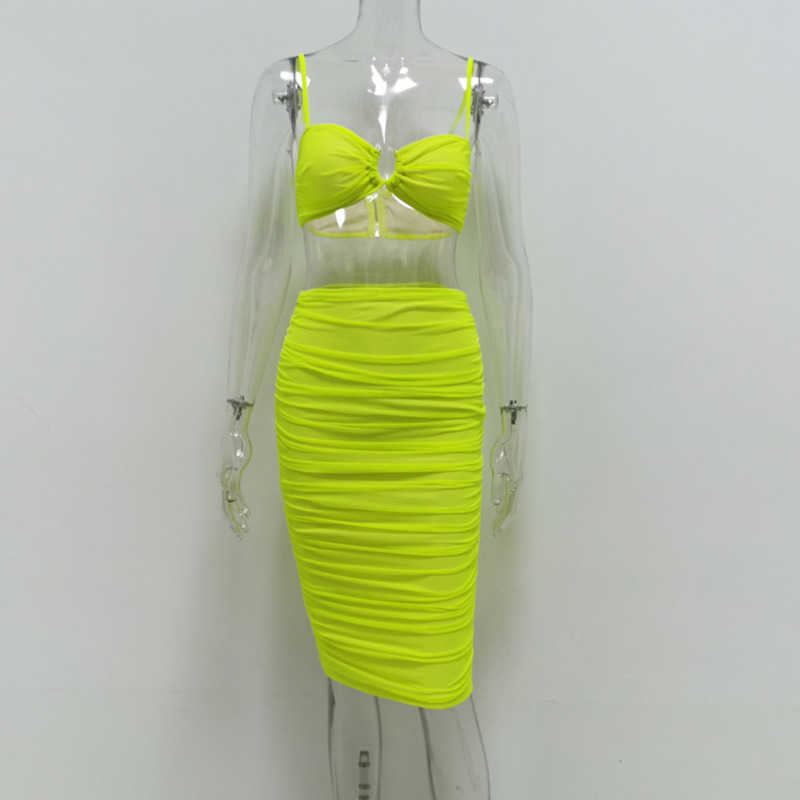 DEAT Women High Elastic Waist Mesh Skirt Strapless Camis Solid Color Two Piece Set Fashion Spring Summer 11B513 210709