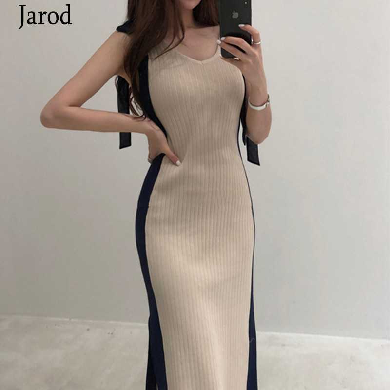 Summer Women Sexy V Neck Bodycon Knitted Dress Sleeveless Hit Color Bow Fashion Split Sweater Chic Vestidos 210526, Photo color
Summer Women Sexy V Neck Bodycon Knitted Dress Sleeveless Hit Color Bow Fashion Split Sweater Chic Vestidos 210526, Photo color