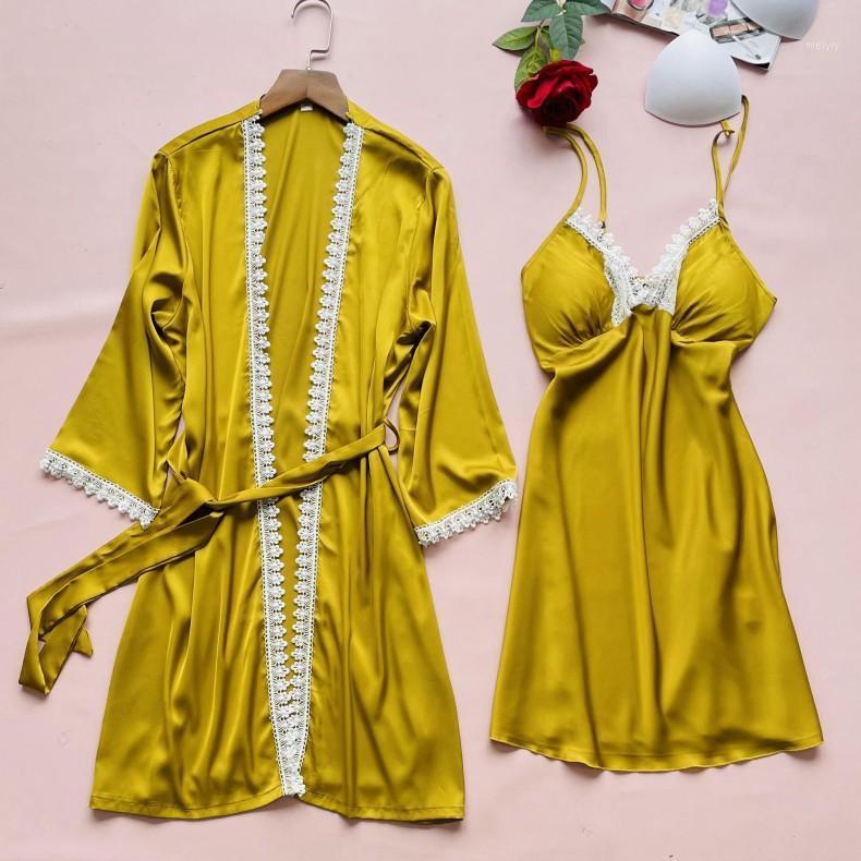 Women's Sleepwear Bridal Lace Wedding Robe Set Satin Women Sexy 2PCS Nighty Bathrobe Nightgown Sleep Suit V-Neck Summer Dressing Gown, Black - b
Women's Sleepwear Bridal Lace Wedding Robe Set Satin Women Sexy 2PCS Nighty Bathrobe Nightgown Sleep Suit V-Neck Summer Dressing Gown, Black - b