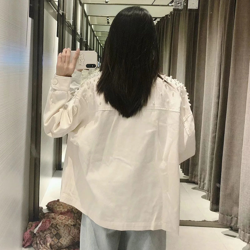 Pearl Decorate Chic Stylish Jacket Women Batwing Long Sleeve Loose White Coat Female Baggy Lady Jackets Outerwear Autumn 210515